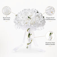 Bouquet de mariée en mousse PE décoré de perles, ruban long en satin, fleur artificielle pour cérémonie, bouquet de mariage