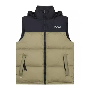 Wholesale Waterproof Casual Color Block Hooded Puffer <b>Vest</b> Sleeveless Quilted Padded Gilet Custom Logo Winter Outerwear - Product Image 2