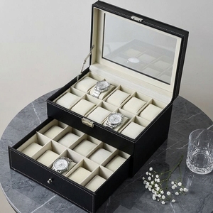 Boîte à montres 24 emplacements avec fenêtre <span class=keywords><strong>de</strong></span> présentation, étui <span class=keywords><strong>de</strong></span> <span class=keywords><strong>rangement</strong></span> en plastique noir <span class=keywords><strong>pour</strong></span> hommes, organisateur <span class=keywords><strong>de</strong></span> collection <span class=keywords><strong>de</strong></span> montres avec logo personnalisé - Product Image 2