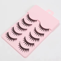 Lot de 5 paires de faux cils en vison synthétique, sans cruauté, réutilisables, avec bande en plastique noire, faits à la main, dans une mini-boîte de rangement, cils naturels