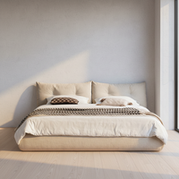 Lit à sommier tapissé en tissu California King, luxueux, minimaliste et écologique