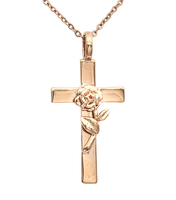 Kalung Liontin Kristen Unisex Berlapis Emas Rose dari Kuningan Berkualitas Desain Baru JM Jewelry dengan Hiasan Bunga Mawar Sharon Cross