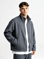 Veste en tricot gris chiné pour homme, col montant, fermeture éclair intégrale, coupe ample, décontractée, épaisse et chaude