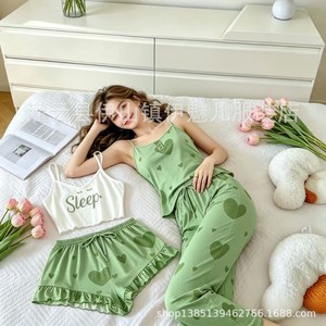 Conjunto de Ropa para el Hogar de Cuatro Piezas, Estilo 2026, con Diseño de Estampado de Corazones, Camisola y Pantalones Cortos Dulces, Pijama 7707 - Product Image 4