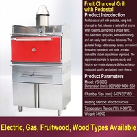 Grill à charbon de bois sur pied LianFu YS-900C personnalisable (Rouge Bordeaux) avec commande par bouton 100W pour boulangerie, traitement des noix et du maïs