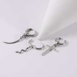 Pendientes colgantes de Clip de oreja de acero inoxidable gótico Popular con perla plata Punk oreja gota joyería al por mayor para hombres/mujeres - Product Image 3