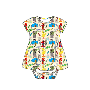 Produttore ODM di Vestitini Organici in Bambù per Bambine con Chiusura a Bottoni e Stampa Cartoon, Gonna e Body a Maniche Corte - Product Image 5