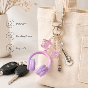 Porte-clés créatif en alliage de zinc avec motif note de musique, casque et <span class=keywords><strong>guitare</strong></span>, breloque pour téléphone, sac, sac à dos, cadeau - Product Image 2