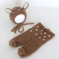 Bonnet Angola en tricot moelleux motif cerf, accessoires de photographie pour bébé, chapeau animal mignon, accessoires de studio photo pour nouveau-né