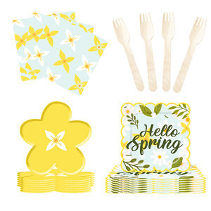 Vaisselle jetable DAMAI pour fête aux fleurs sauvages : Assiettes et serviettes en papier, décorations florales printanières pour baby shower et anniversaire - Product Image 5