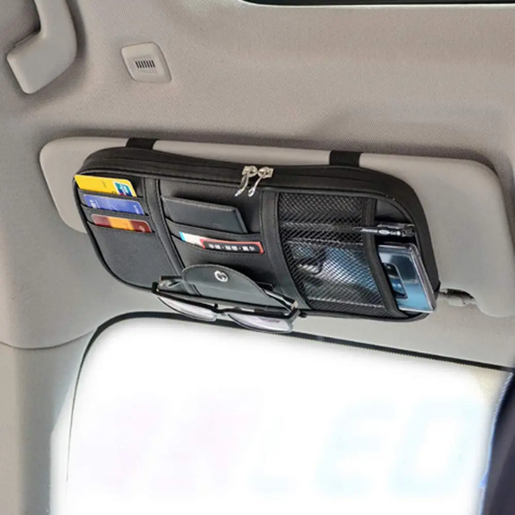 Multi-Pocket Auto Interior Accessories Sunglass Pen CD Card Small Document Storage Pouch Car Sun Visor Organizer Holder