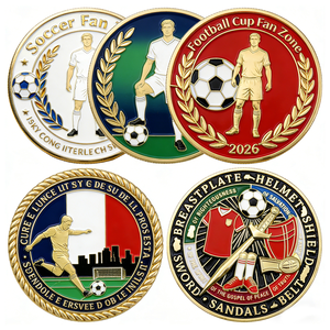 Pièce de défi carrée personnalisée en usine, gravée au laser, émaillée 3D, double face, style coupe de football - Product Image 1