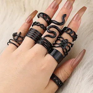 Модный набор черных колец в виде паука для женщин, оптовая продажа, N2207149