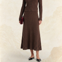 Jupe pull en cachemire pour femme, coupe midi trapèze, taille haute, tricot côtelé, directement de l'usine, idéale pour l'hiver