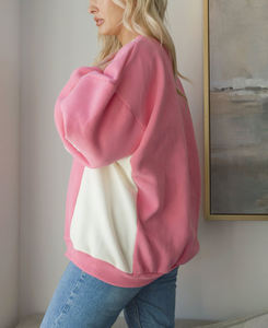 Sweat-shirt pull-over personnalisé pour femme, col rond, coupe ample, épaules tombantes, ourlet côtelé, color block, pour usage quotidien, vente en gros - Product Image 3