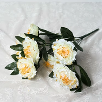 7-koppige kunstmatige pioenrozen met gouden bladeren, zijden bloemenreplica's, gemaakt in China, groothandel, huisdecoratie, bruiloft- en feestbloemen