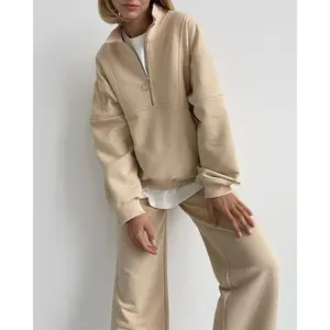 OEM Women's Joggers And Hoodie Set Oversized Hoodie Sweatshirt Set Half-zip Custom Hoodie Track Suits For Women