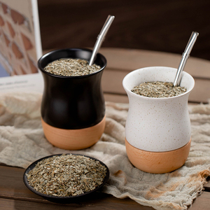 Custom Yerba Mate <b>Cup</b> <b>Ceramic</b> Espresso <b>Cup</b> Argentina Gourd Tea <b>Cup</b> with Wood Base - Product Image 2