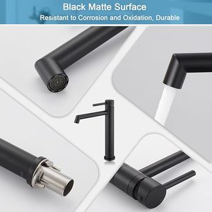 Robinet <span class=keywords><strong>mitigeur</strong></span> haut pour lavabo avec bec de 204 mm de hauteur 360 °   Robinet mélangeur pivotant à levier unique noir mat - Product Image 5