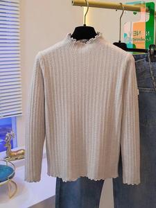 <span class=keywords><strong>Maglia</strong></span> da donna elegante stile Casual <span class=keywords><strong>con</strong></span> frangia in legno 2024 autunno e inverno maglioncino a mezza maglieria a collo alto - Product Image 5