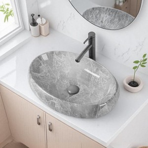 Hiện đại màu xám đá cẩm thạch mô hình duy nhất-lỗ vòi núi gốm nghệ thuật hình bầu dục rửa lưu vực cho phòng tắm ban công duy nhất lưu vực rửa lưu vực - Product Image 2