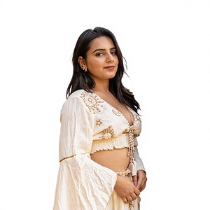 Ensemble jupe et haut court brodé style bohème, écologique, en coton, deux pièces, pour femme, coupe trapèze, idéal pour les festivals d'été - Product Image 1