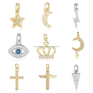 Accessoires de bijoux tendance en cuivre et zircon, étoile croisée, lune, yeux éclairants, collier triangulaire, bracelet, petit pendentif, cadeau - Product Image 3