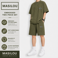 Ensemble short et t-shirt à manches courtes pour homme, style sportif, en maille jacquard respirante pour l'été, 100 % polyester