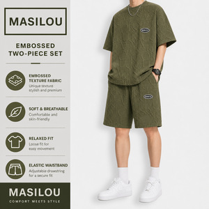 Ensemble short et t-shirt à manches courtes pour <span class=keywords><strong>homme</strong></span>, style sportif, en maille jacquard respirante pour l'été, 100 % polyester - Product Image 1