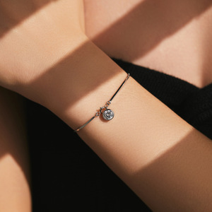S925 Silver Minimalist Chain <b>Bracelet</b> With Round Crystal Pendant Everyday Wear Unisex Jewelry Bezel Setting - Product Image 3