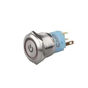 19mm or 22mm Chrome or Stainless Steel 5A Momentary or Latching Blue LED 12v Power Push Button Switch