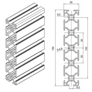 Profilo della scanalatura a T dell'estrusione di alluminio di 30*150mm per il sistema di alluminio industriale - Product Image 4