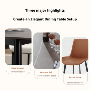 Table de salle à manger en quartzite 1,8 m 6 places, style minimaliste noir, or et marron, résistante aux taches, facile à nettoyer, ensemble table et chaises pour restaurant - Product Image 3