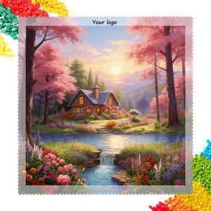 Kit de Pintura de Diamantes 5D - Cabaña con Vista a la Montaña y el Río al Atardecer con Flores de Cerezo, Cobertura Total - Product Image 1