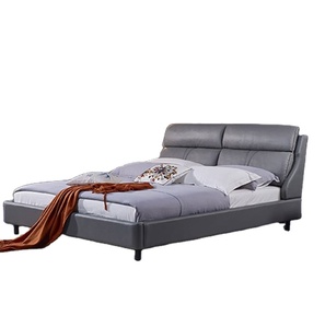 Muebles de dormitorio nórdicos sencillos y modernos, cama doble de cuero auténtico, de lujo - Product Image 1
