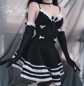 Ecowalson Lolita Sexy Maid Cosplay disfraces lindo vestido negro y Tanga <span class=keywords><strong>Anime</strong></span> Punk School Girl traje gótico para mujer <span class=keywords><strong>con</strong></span> sombrero - Product Image 4