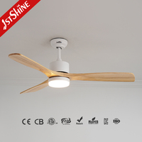 Ventilateur de plafond intelligent 1stshine avec lumière LED, design moderne professionnel, 52 pouces, pales en bois massif, télécommande, directement de l'usine