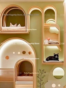Casa para gatos creativa de madera con estructura de escalada, base secreta de doble capa para niños, <span class=keywords><strong>cama</strong></span> <span class=keywords><strong>nido</strong></span> para mascotas con almacenamiento y <span class=keywords><strong>litera</strong></span>. - Product Image 2