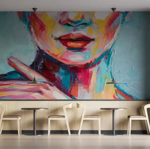 <span class=keywords><strong>Papier</strong></span> <span class=keywords><strong>peint</strong></span> amovible en vinyle mural d'art de <span class=keywords><strong>visage</strong></span> féminin coloré abstrait - Product Image 3