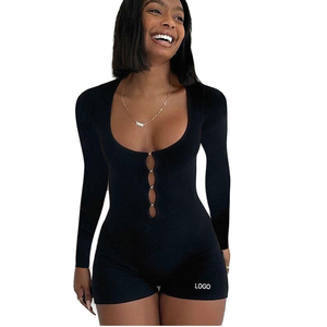Body de Manga Larga Negro Liso Personalizado, Ropa Deportiva Informal Ajustada para Otoño, Ropa de Mujer Transpirable y Ecológica - Product Image 1