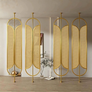 Nouvelle cloison de séparation de hall d'entrée de style chinois, écran moderne et simple en fer forgé et rotin tressé pour salon, en direct - Product Image 3