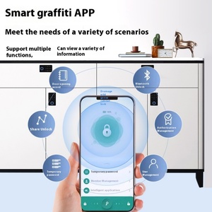 Armoire à double porte en bois avec serrure intelligente NFC, reconnaissance d'empreintes digitales et mot de passe, pour rangement de chaussures et d'archives, compatible international - Product Image 2