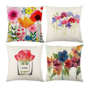 Lale 18x18 inç suluboya çiçek çiftlik minder örtüsü keten baskı çiçek dekoratif kırlent kapak - Product Image 2