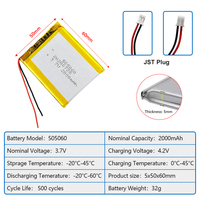 Batterie à semi-conducteurs haute capacité 505060 3.7V 2000mAh NCM certifiée CE/FCC 500 cycles Alimentation pour enregistreur de conduite automobile