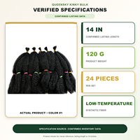 Extensions de cheveux synthétiques en vrac pour tresses, texture crépue, 14 pouces, 120g, 24 mèches, basse température, vente en gros