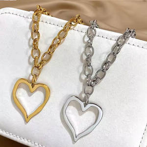 Dainty 14k 18k PVD Gold Plated 316L Stainless Steel Women's Charm <b>Necklace</b> Fine Jewelry Big Heart <b>Statement</b> <b>Necklace</b> For Women - Product Image 3