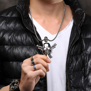 KALEN Punk Rock Style Double Gun Cross <span class=keywords><strong>Skull</strong></span> Hunter Viking <span class=keywords><strong>Pendant</strong></span> Men - Product Image 2