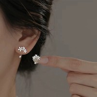 Anting-anting bunga perak Sterling S925 yang cantik, anting-anting bunga depan belakang dari perak sterling