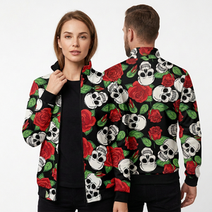 Unisex <b>Gothic</b> Fleece <b>Jacket</b> Heart Print Zipper Front Mandarin Collar Regular Fit Waterproof Cotton Liner Silk Lining Winter Wear - Product Image 4