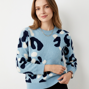 Suéter de Punto con Estampado de Leopardo para Mujer, 50% Viscosa, 27% Nailon, 23% Poliéster, Manga Larga, Cuello Redondo, para Otoño - Product Image 1